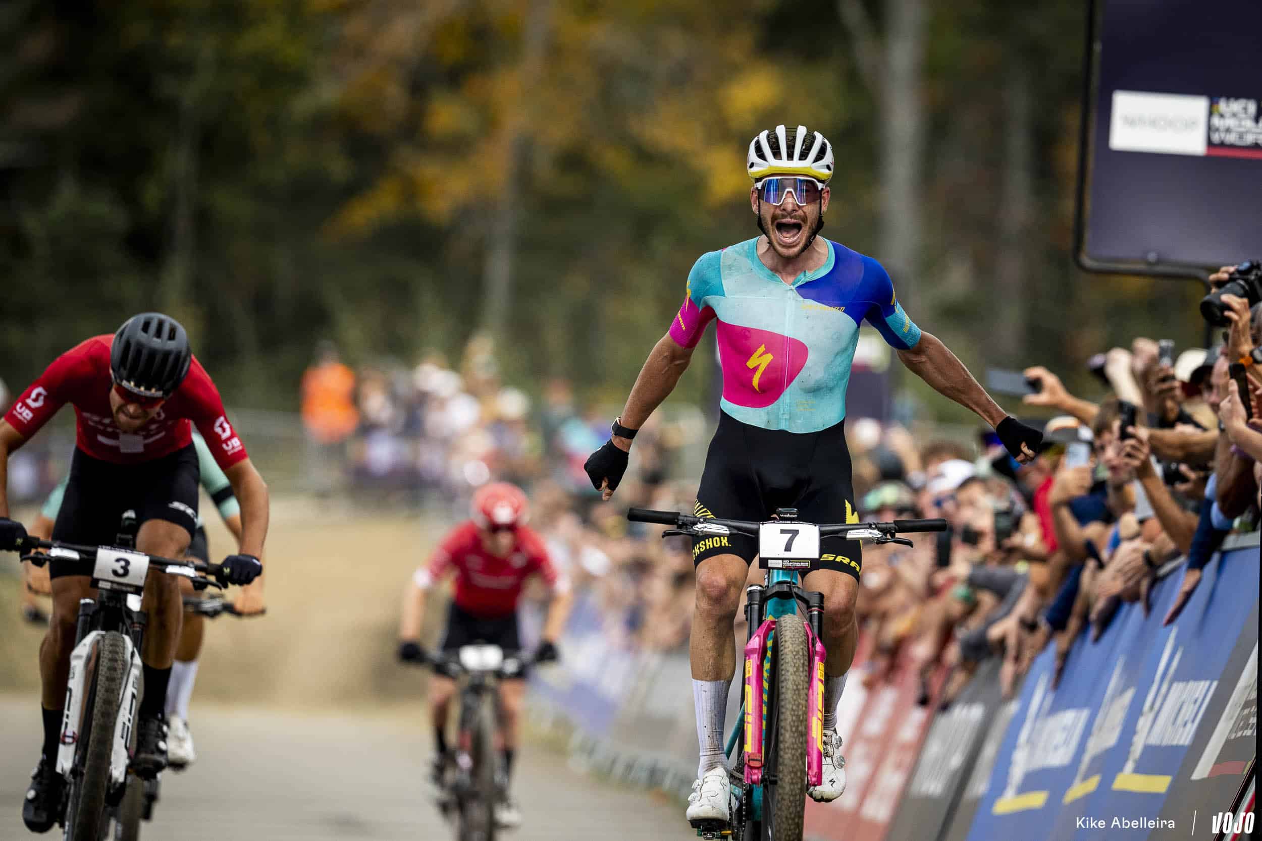 Victor Koretzky winning a cross country mountain bike race